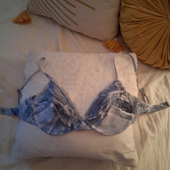 Forever 21 Denim Print Bikini Top Size S - Picture 1 of 5